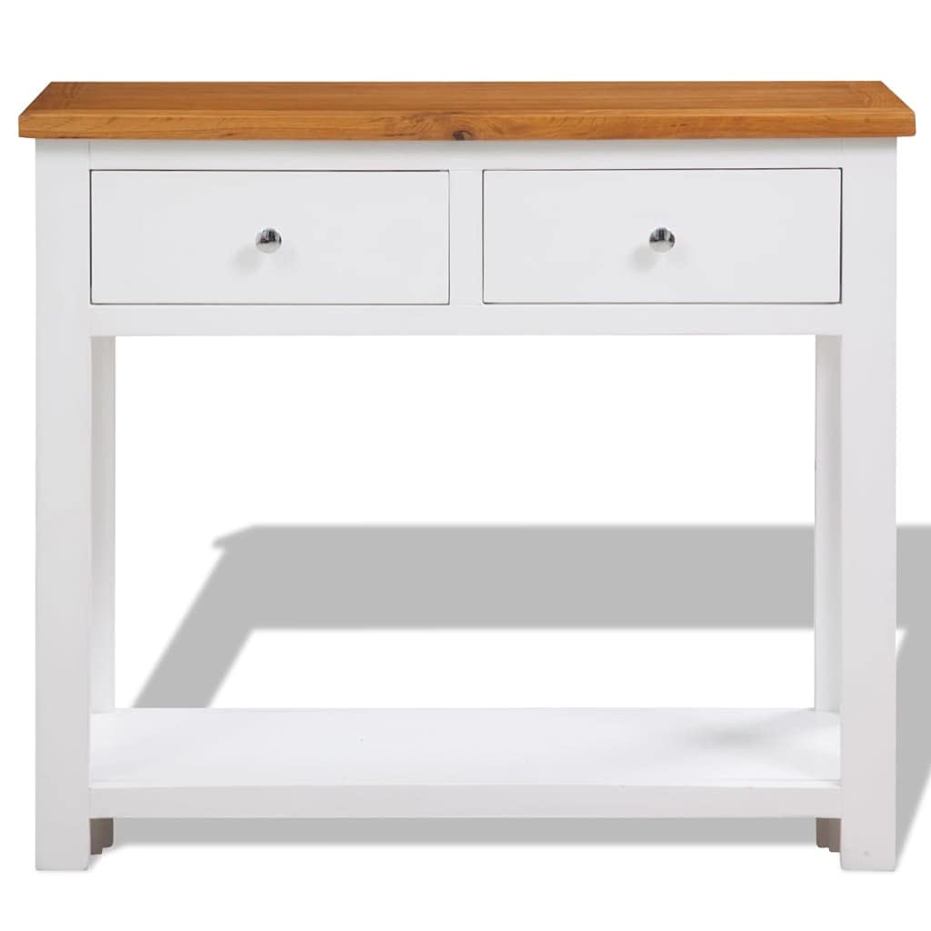 Solid Oak and Acacia Wood Console Table with Two Drawers and Shelf K50641