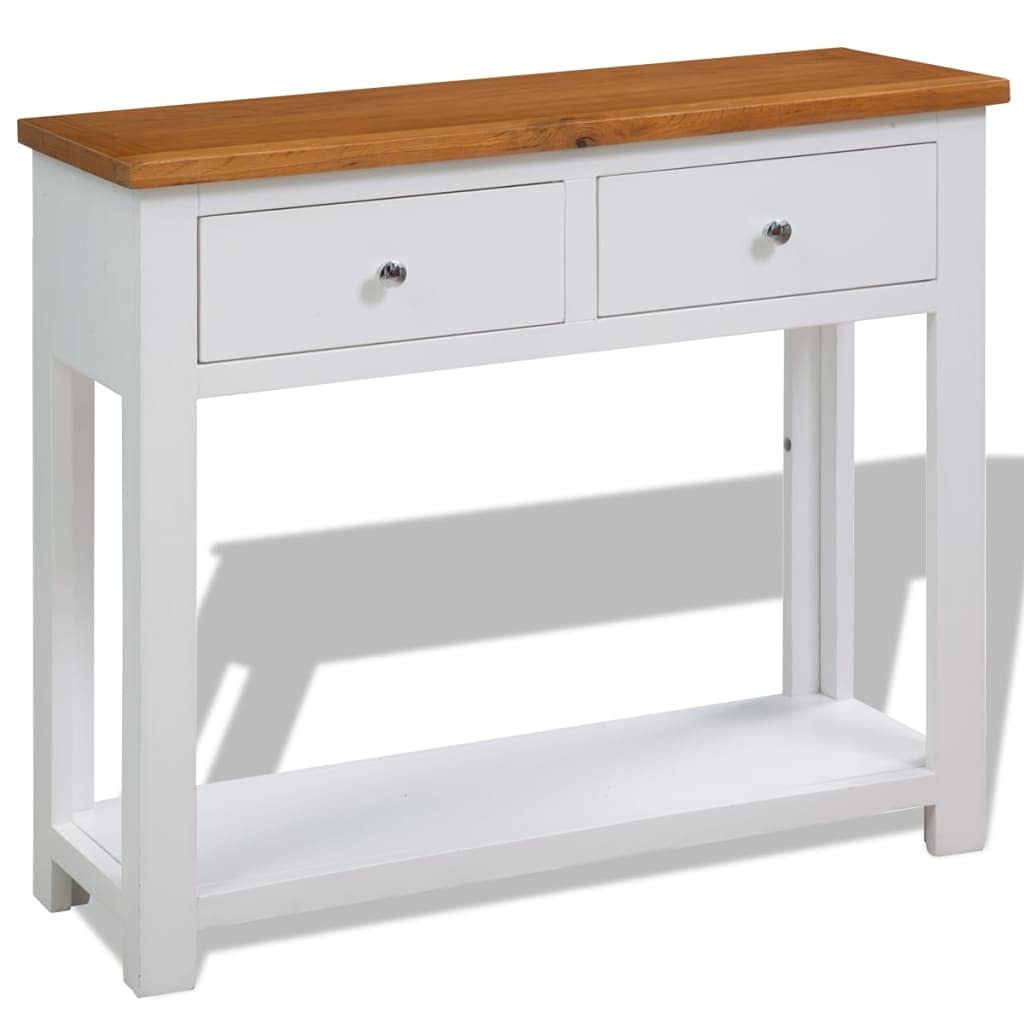Solid Oak and Acacia Wood Console Table with Two Drawers and Shelf K50641