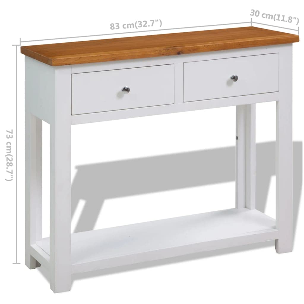 Solid Oak and Acacia Wood Console Table with Two Drawers and Shelf K50641
