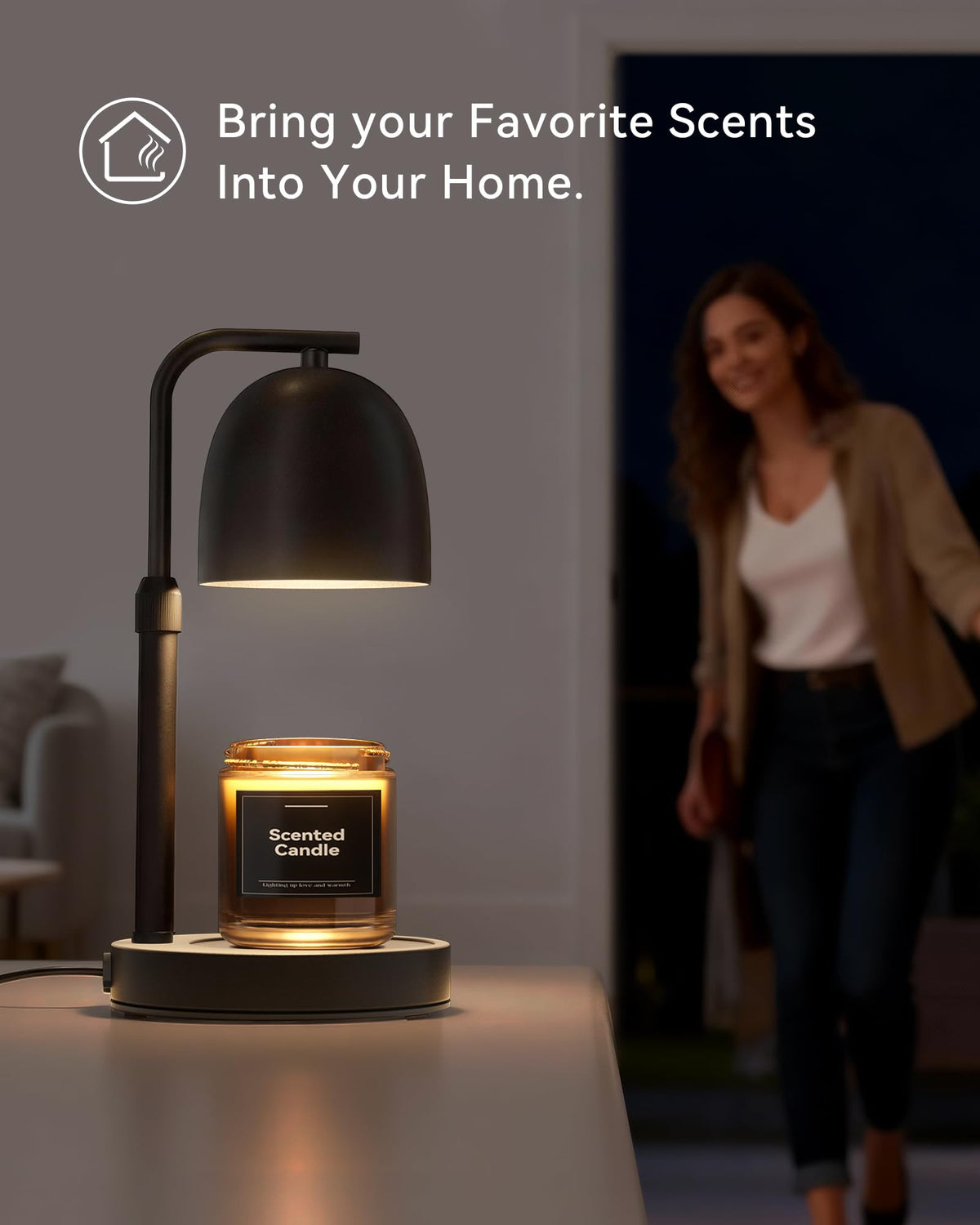 Black Adjustable Height Dimmable Candle Warmer Lamp with Timer Z5134