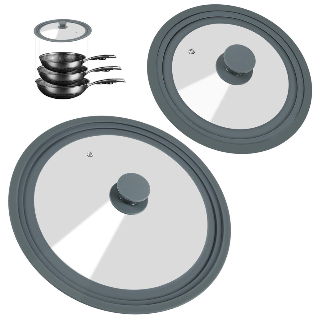 2 Pack Silicone Tempered Glass Universal Lid for Pots Pans and Skillets C1097