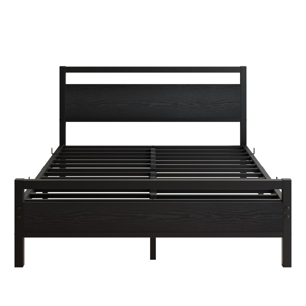Black Full Size Bed Frame with Wood Headboard and Storage M1514