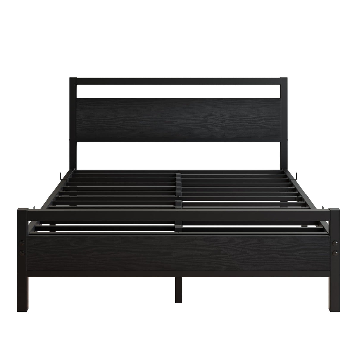 Black Full Size Bed Frame with Wood Headboard and Storage M1514