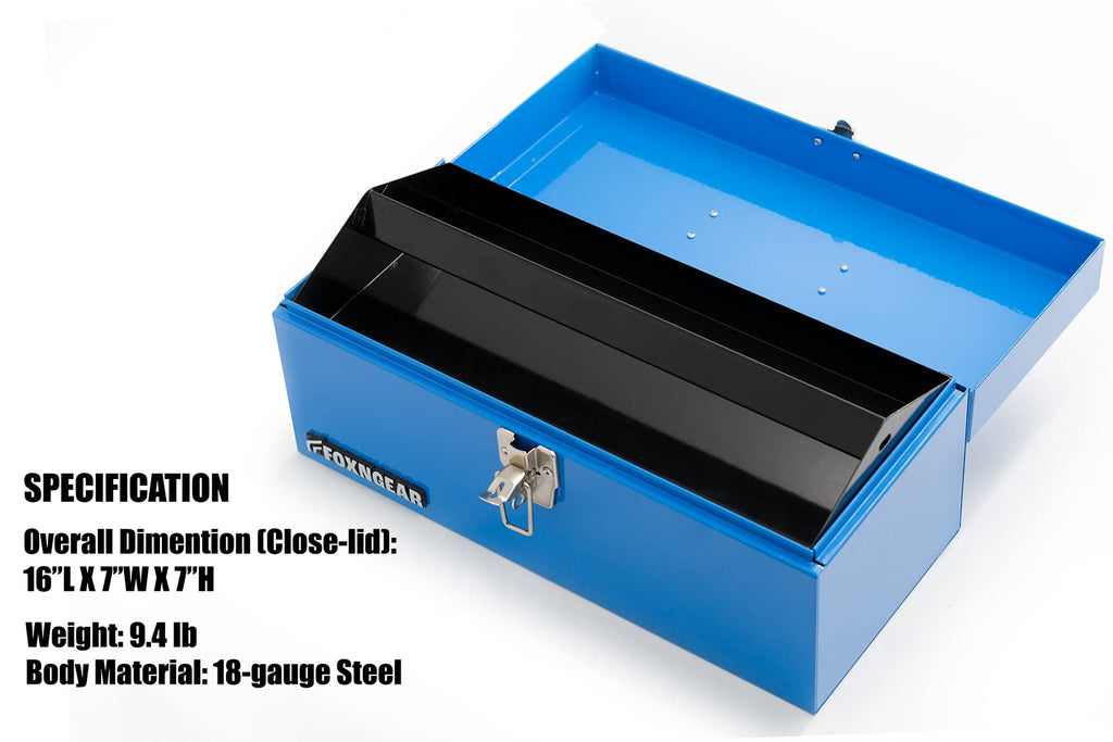 16" Steel Heavy-duty Tool Box with Metal Latch and Handle Blue B605169