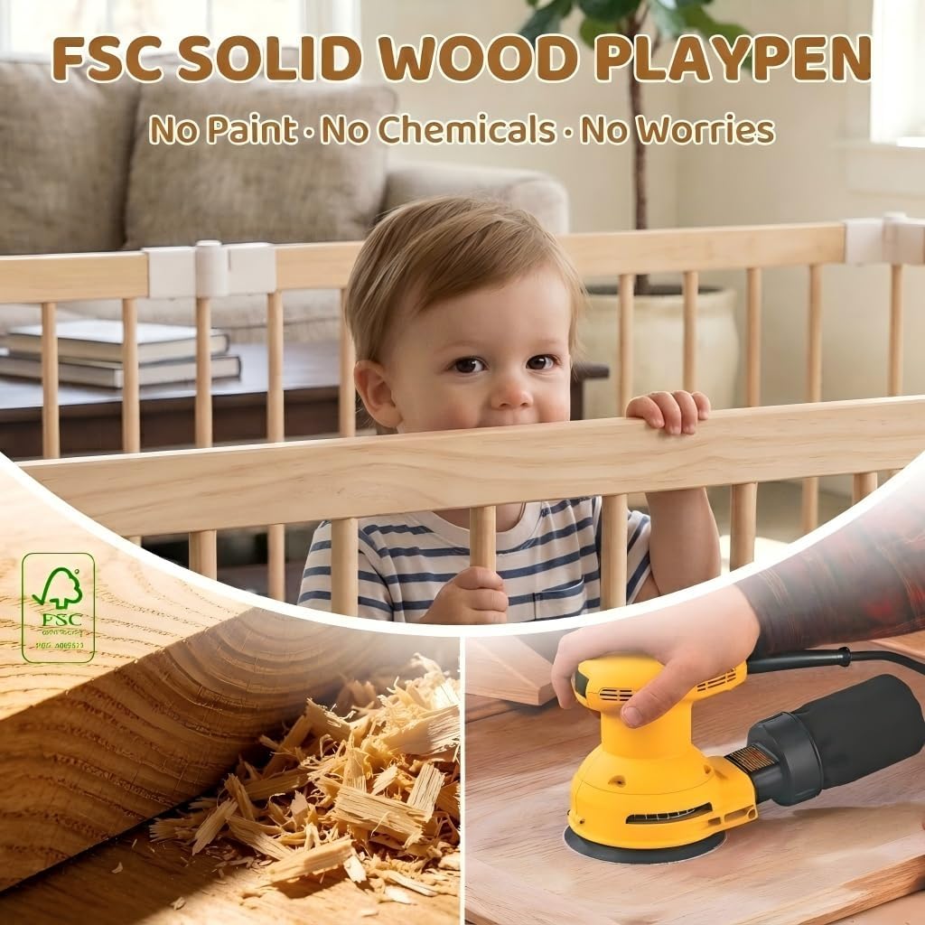Foldable Wooden Baby Playpen with Adjustable Size and Shape E739