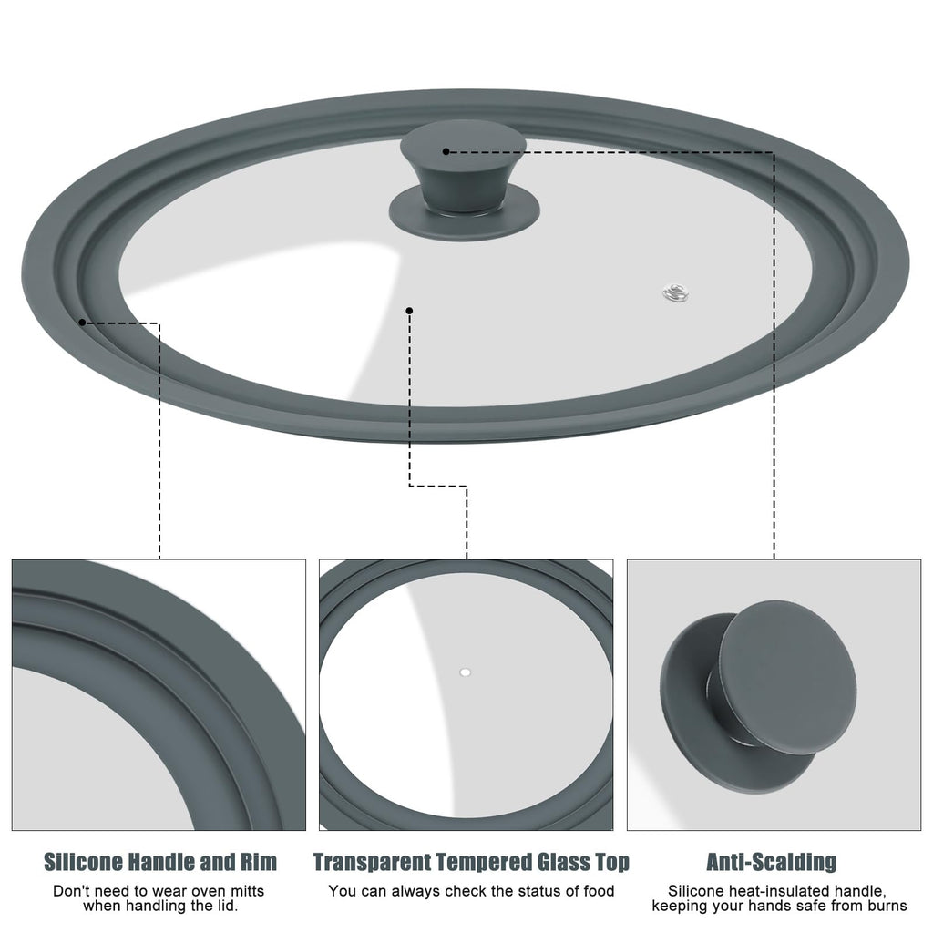 2 Pack Silicone Tempered Glass Universal Lid for Pots Pans and Skillets C1097