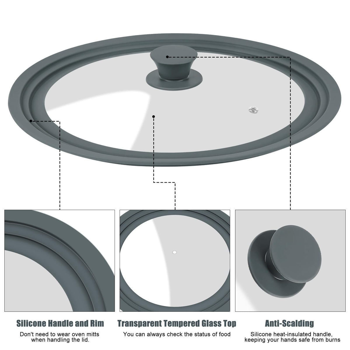 2 Pack Silicone Tempered Glass Universal Lid for Pots Pans and Skillets C1097