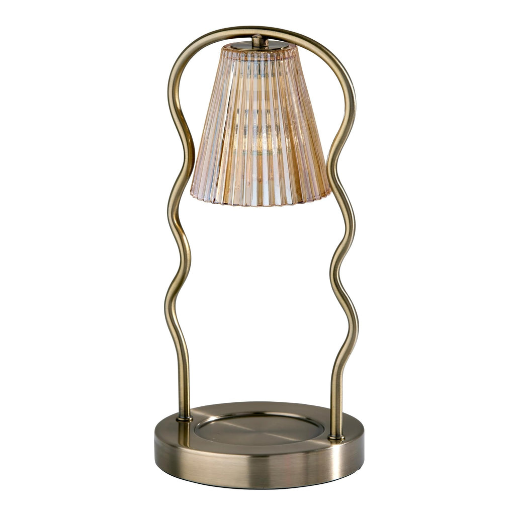 Candle Warmer Lamp, Antique Brass & Ribbed Glass, Dimmable J849