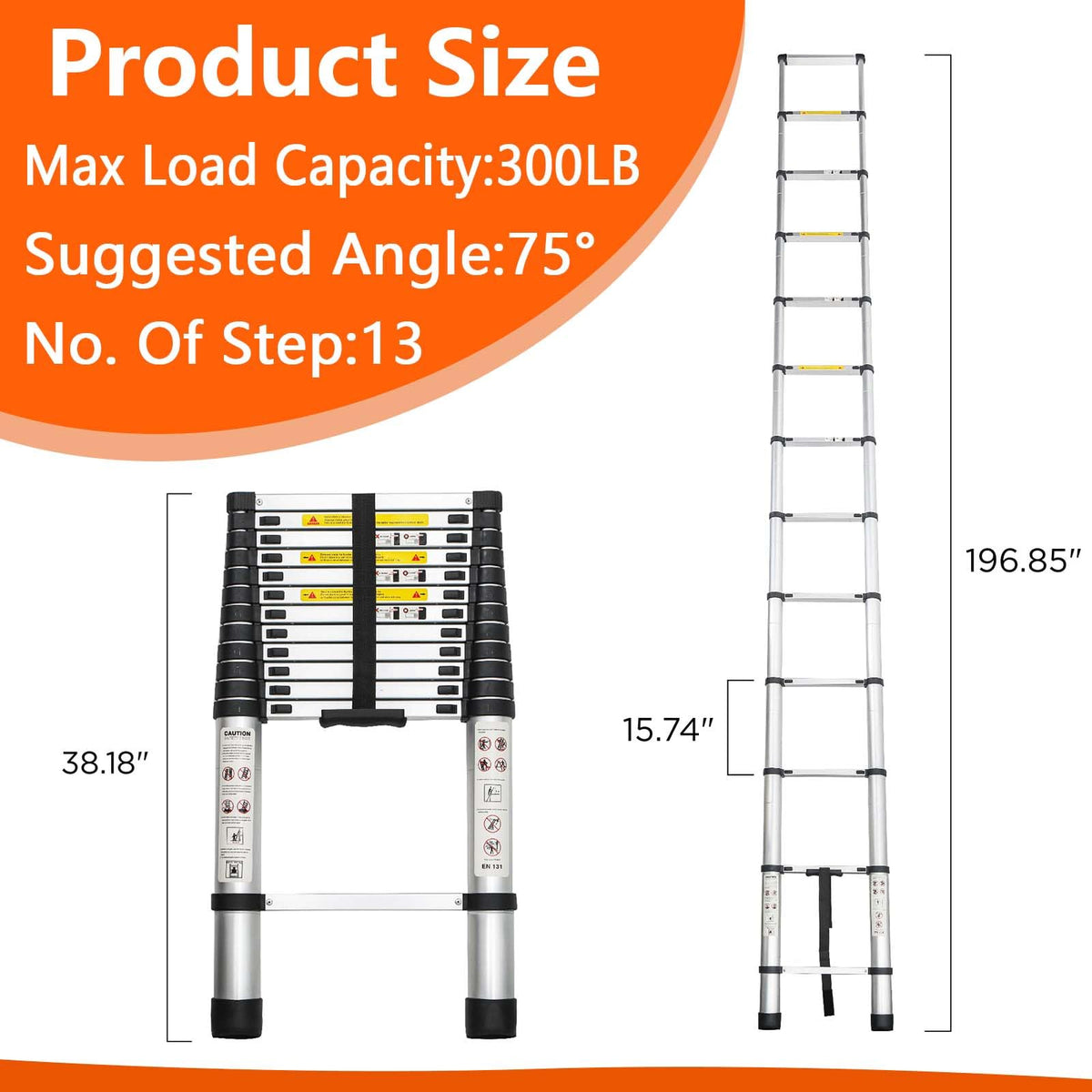 16.5 FT Aluminum Telescopic Ladder 330lbs Capacity Y968466