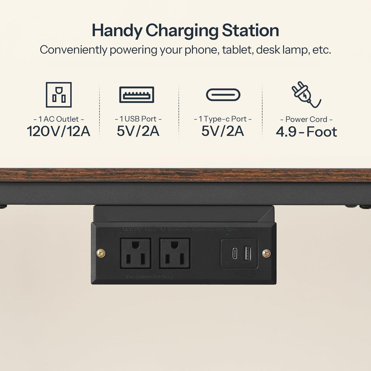 Rustic Brown and Black TV Stand with Charging Station P7157