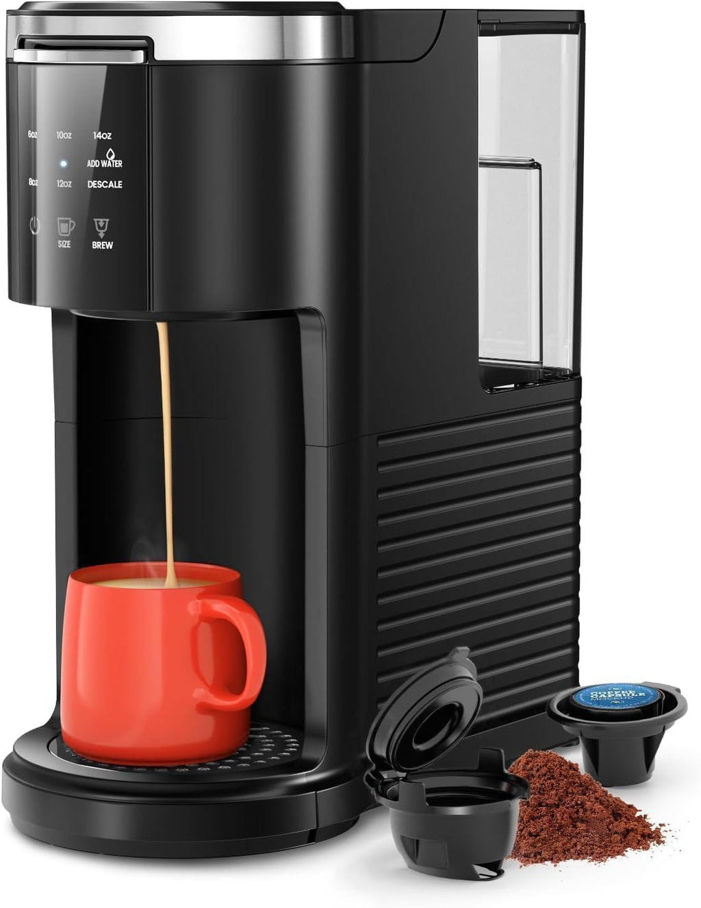 2 in 1 Single Serve Coffee Maker, Black Q5867