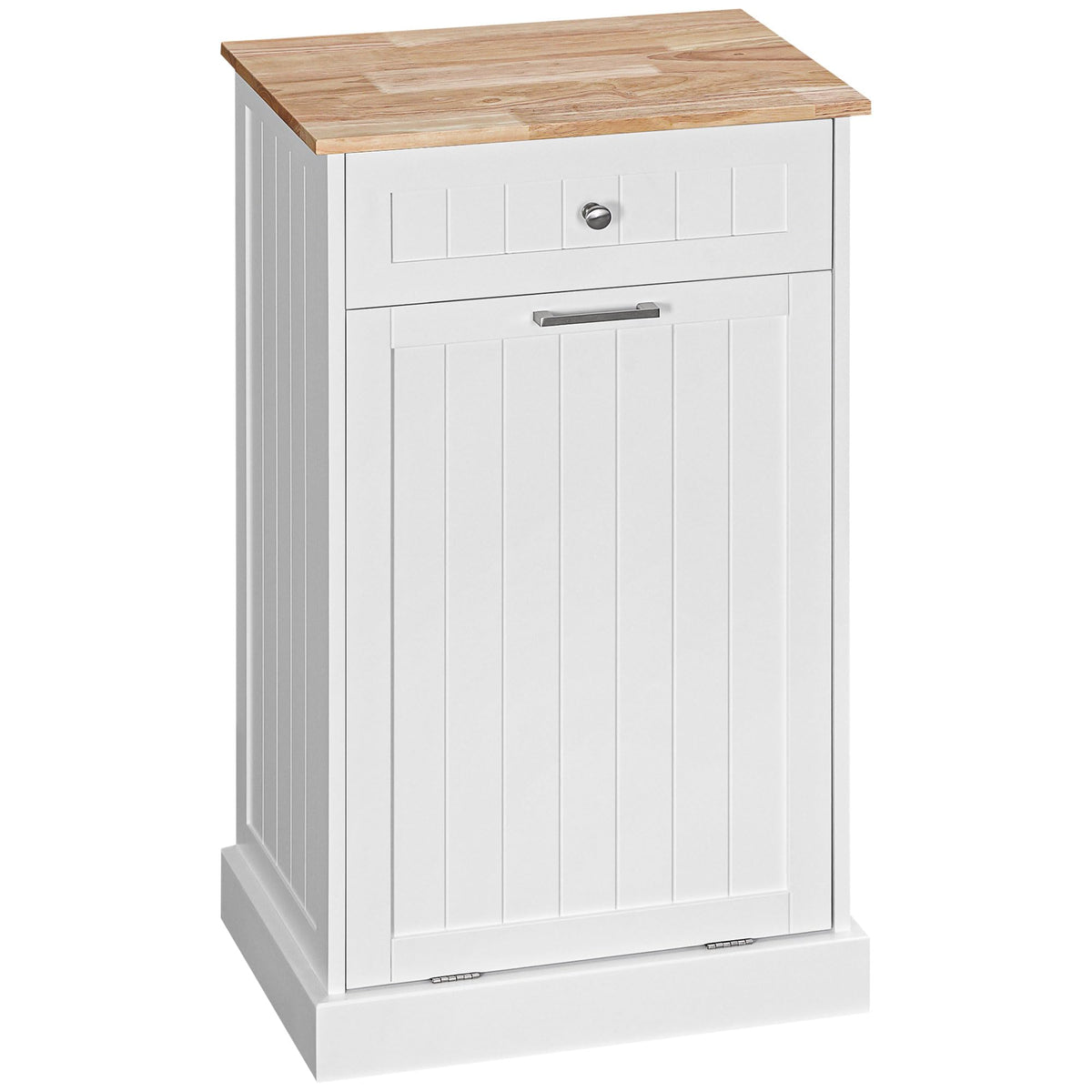 White Wooden 10 Gallon Tilt-Out Trash Cabinet with Drawer L96504