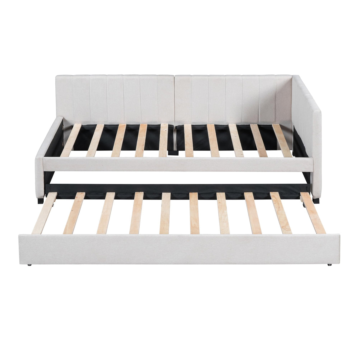 Beige Linen Upholstered Daybed with Trundle Twin Size R92542