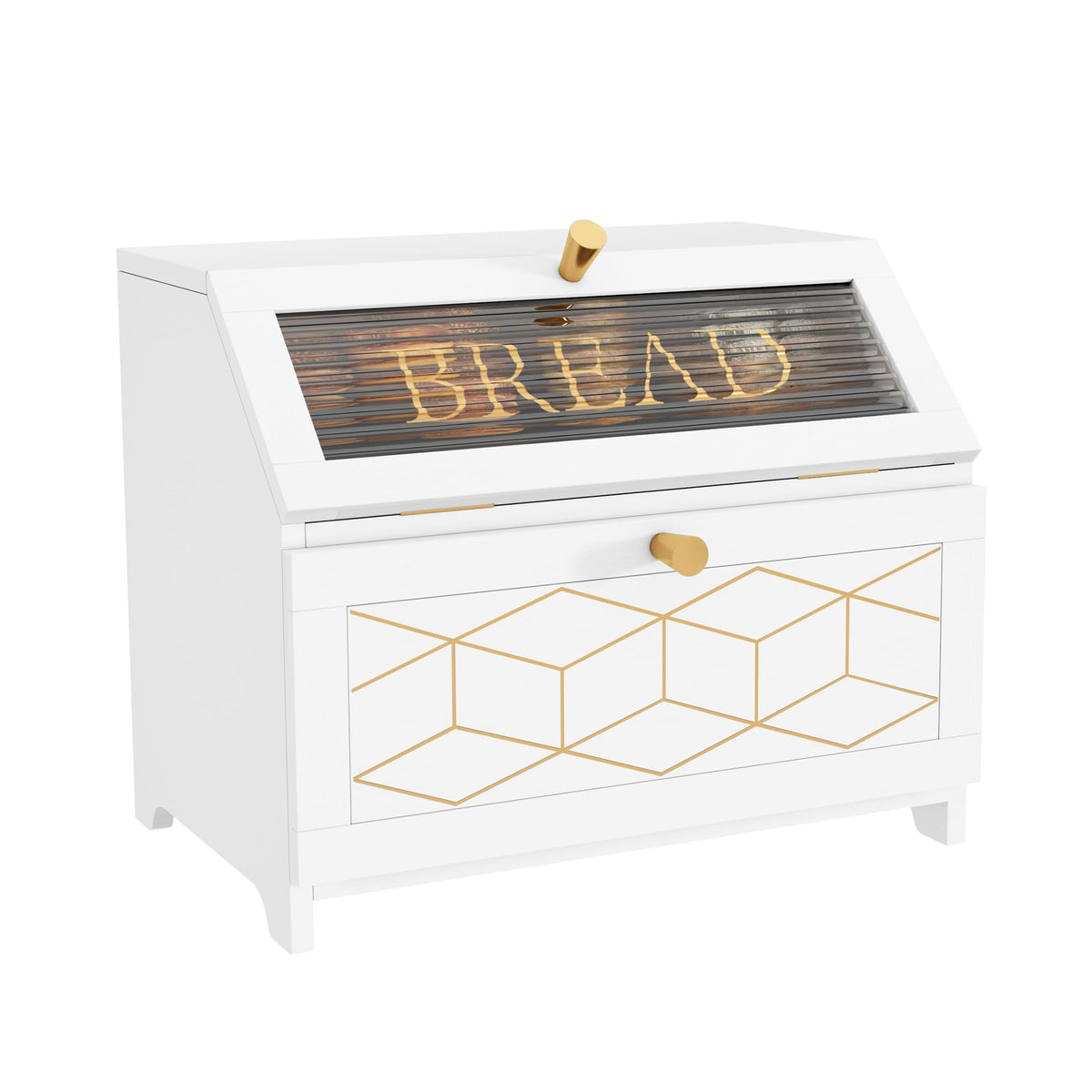 Double Layer Wooden Bread Box with Golden Trim S634863