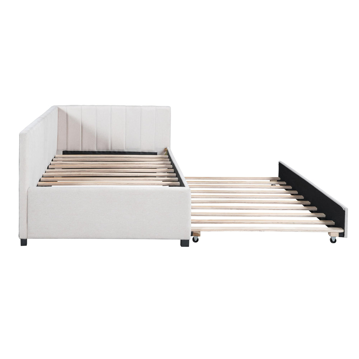 Beige Linen Upholstered Daybed with Trundle Twin Size R92542