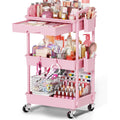 Pink 3 Tier Rolling Makeup Organizer Cart U593724
