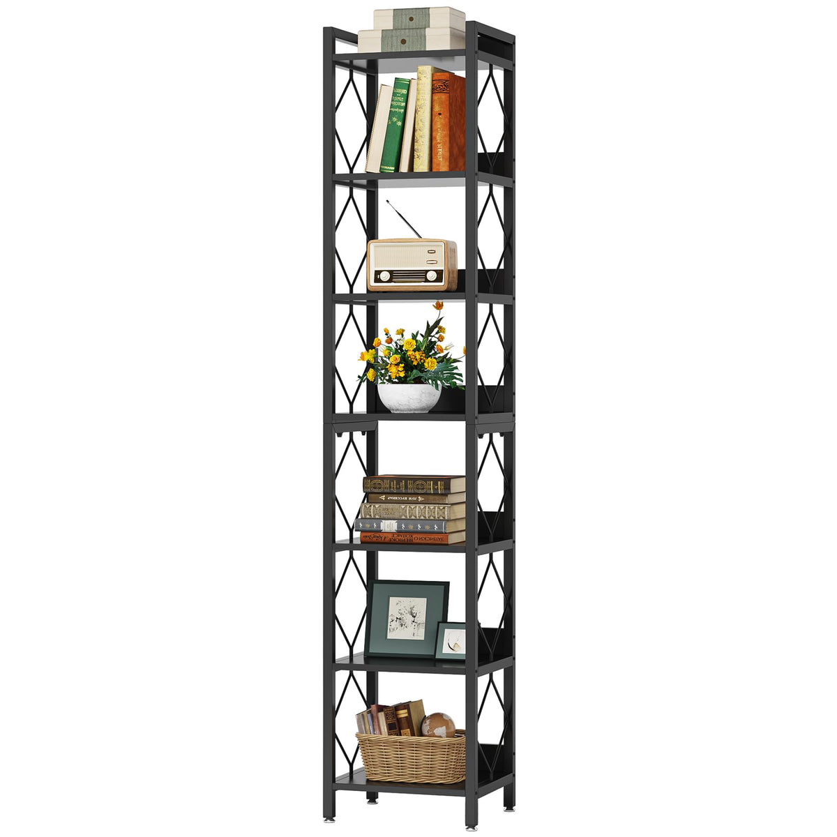 78.7 Inch Tall Skinny Narrow Black Bookshelf Bookcase Y9065
