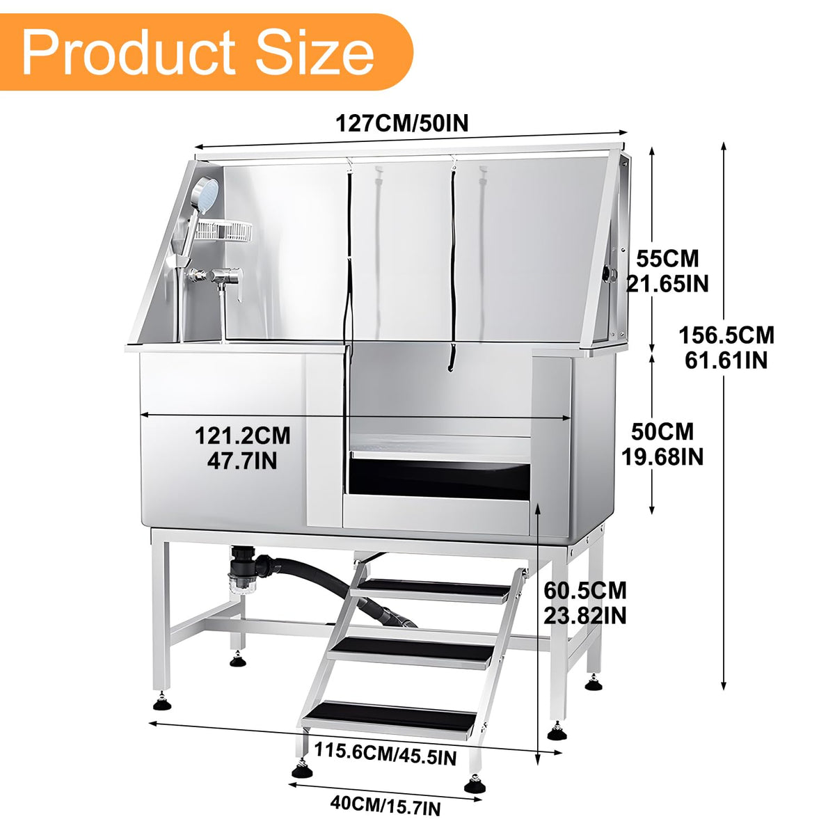 Stainless Steel Dog Washing Station with Stairs W572911