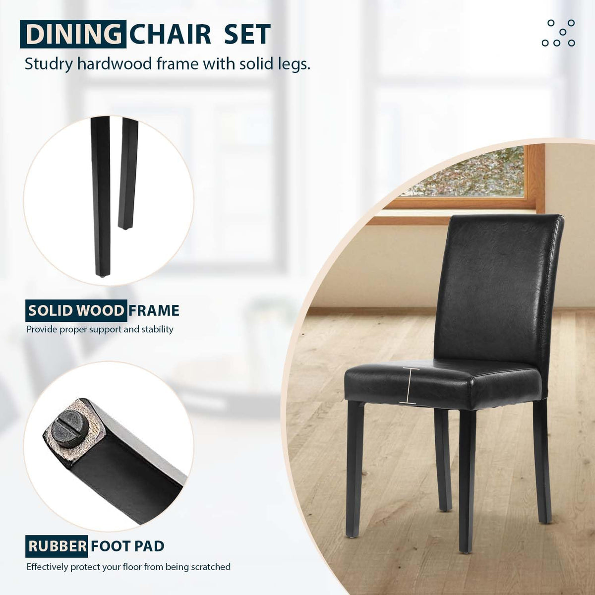 Black PU Leather Set of 4 Dining Chairs B3575