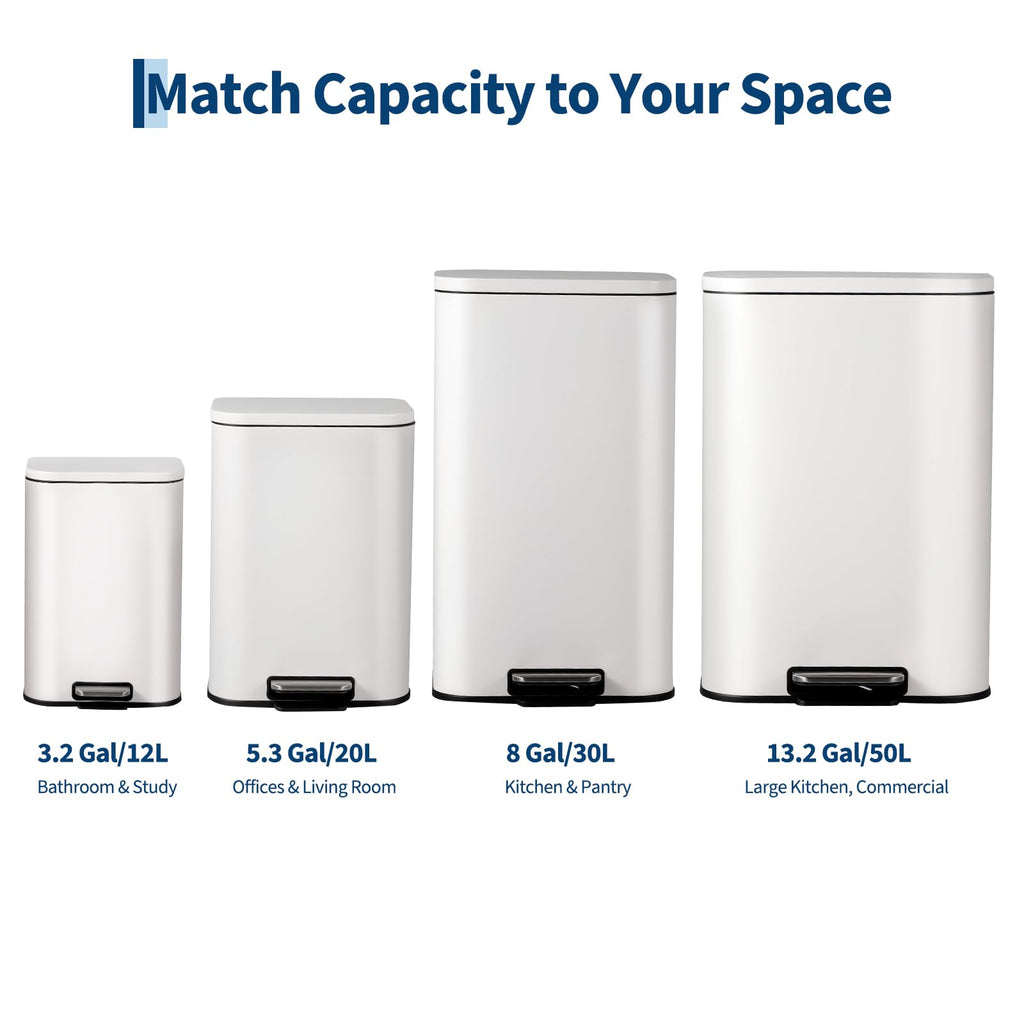 13.2 Gallon White Stainless Steel Step Trash Can D515