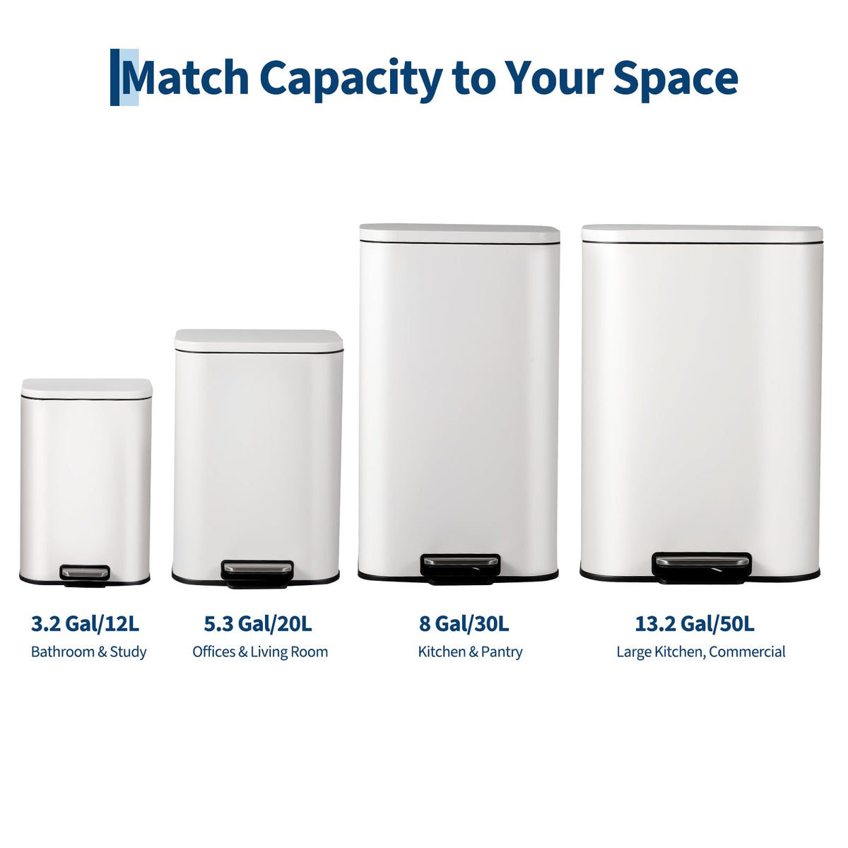 13.2 Gallon White Stainless Steel Step Trash Can D515