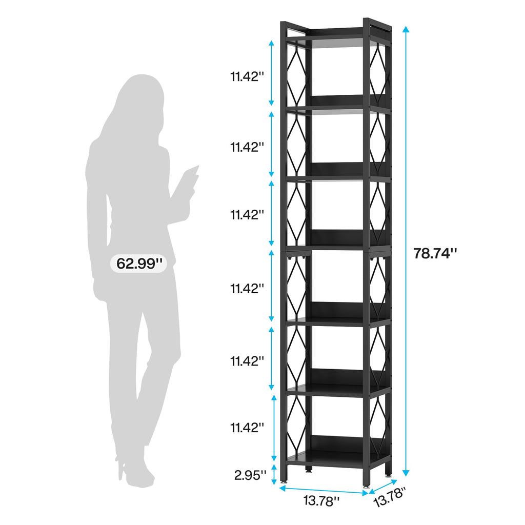 78.7 Inch Tall Skinny Narrow Black Bookshelf Bookcase Y9065