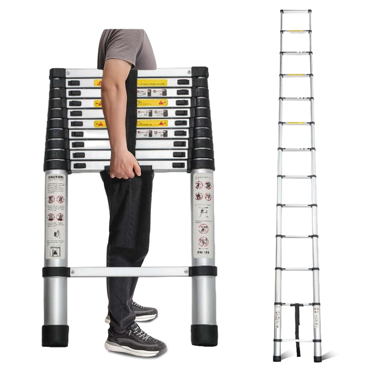 16.5 FT Aluminum Telescopic Ladder 330lbs Capacity Y968466