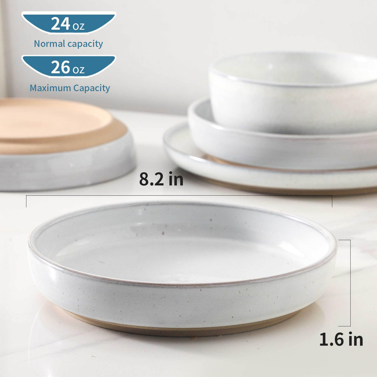 White Ceramic Pasta Bowls Set of 4, 26 oz T434