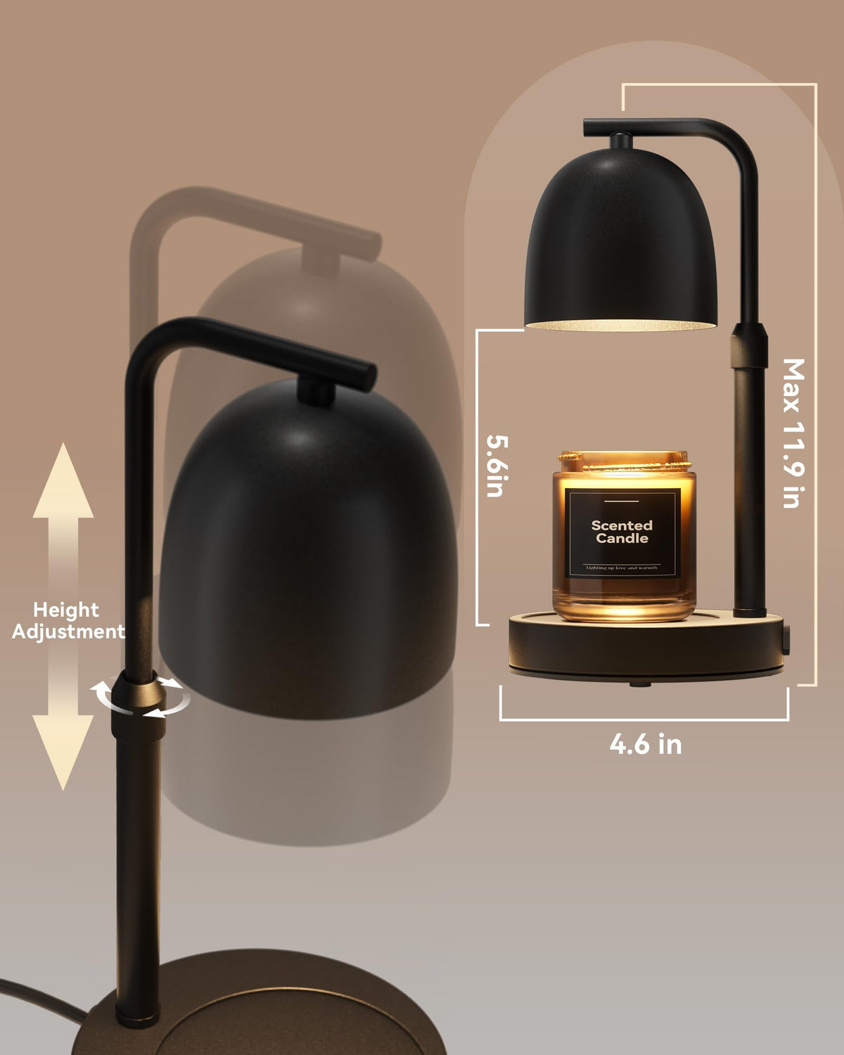 Black Adjustable Height Dimmable Candle Warmer Lamp with Timer Z5134