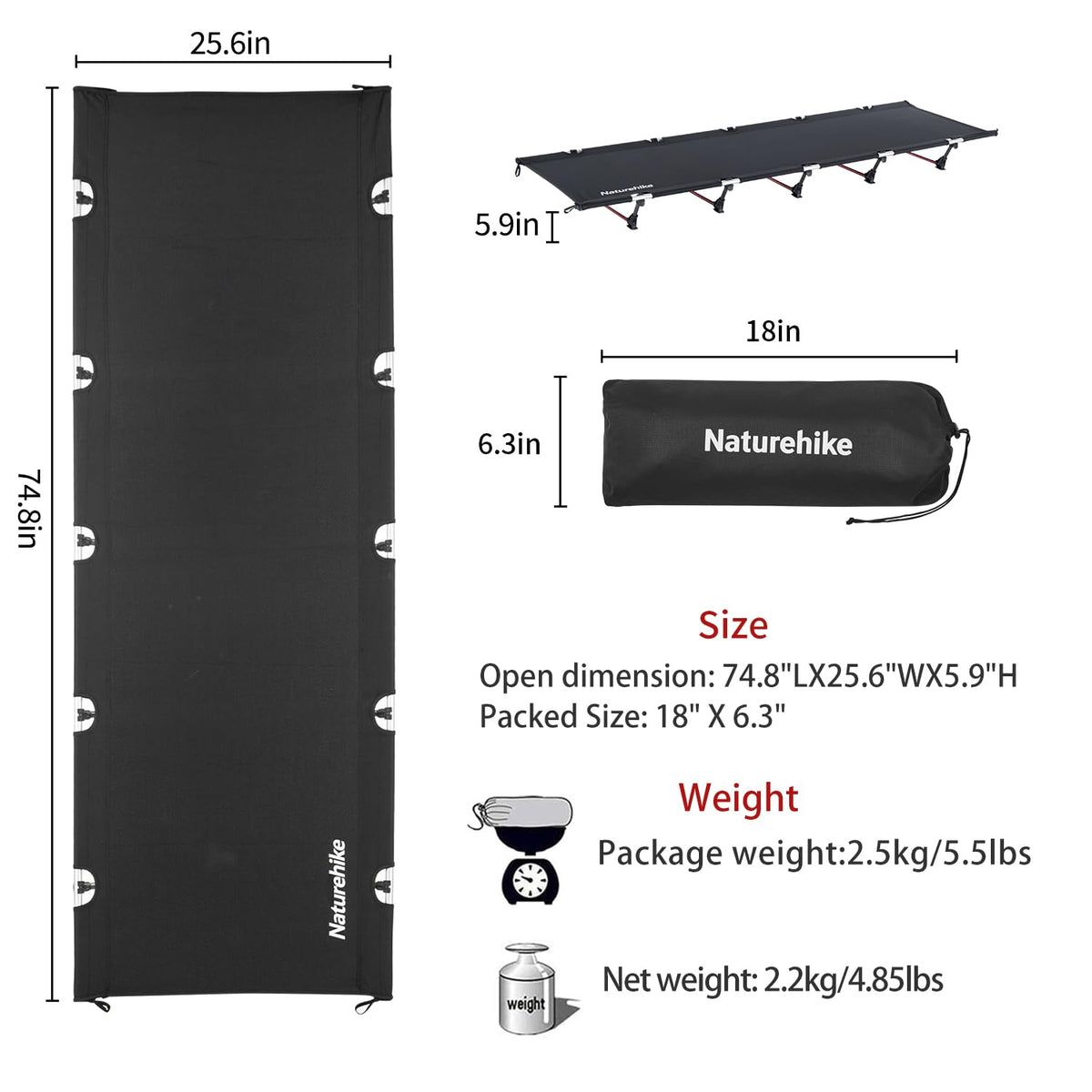Ultralight Folding Camping Cot 330lbs H4875