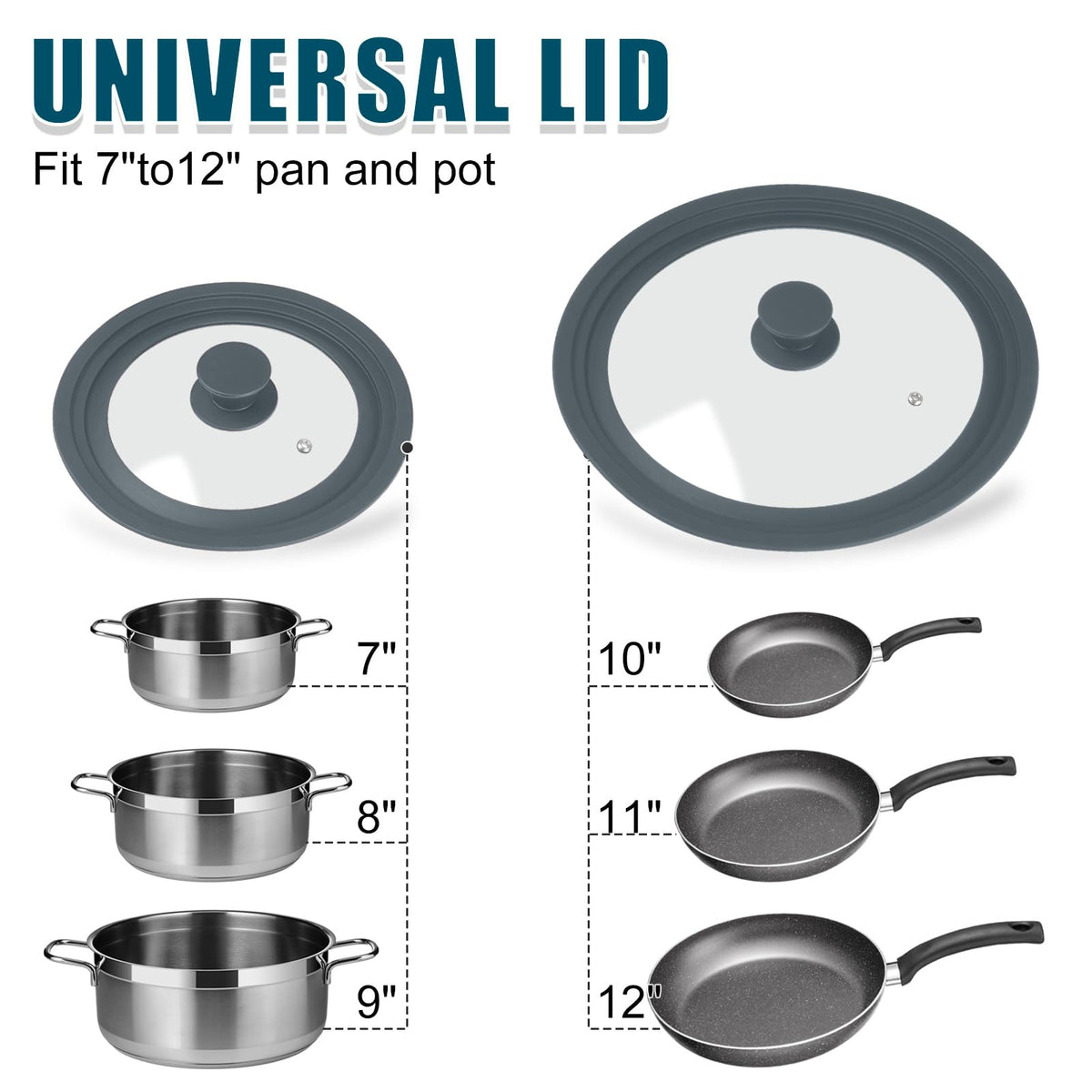 2 Pack Silicone Tempered Glass Universal Lid for Pots Pans and Skillets C1097