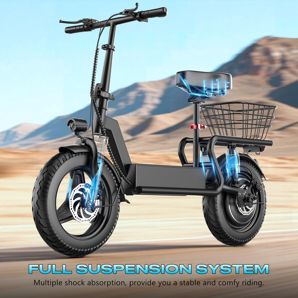 Electric Scooter with Seat, 1000W Peak Motor, 25 MPH, 14" Pneumatic Tires X60705