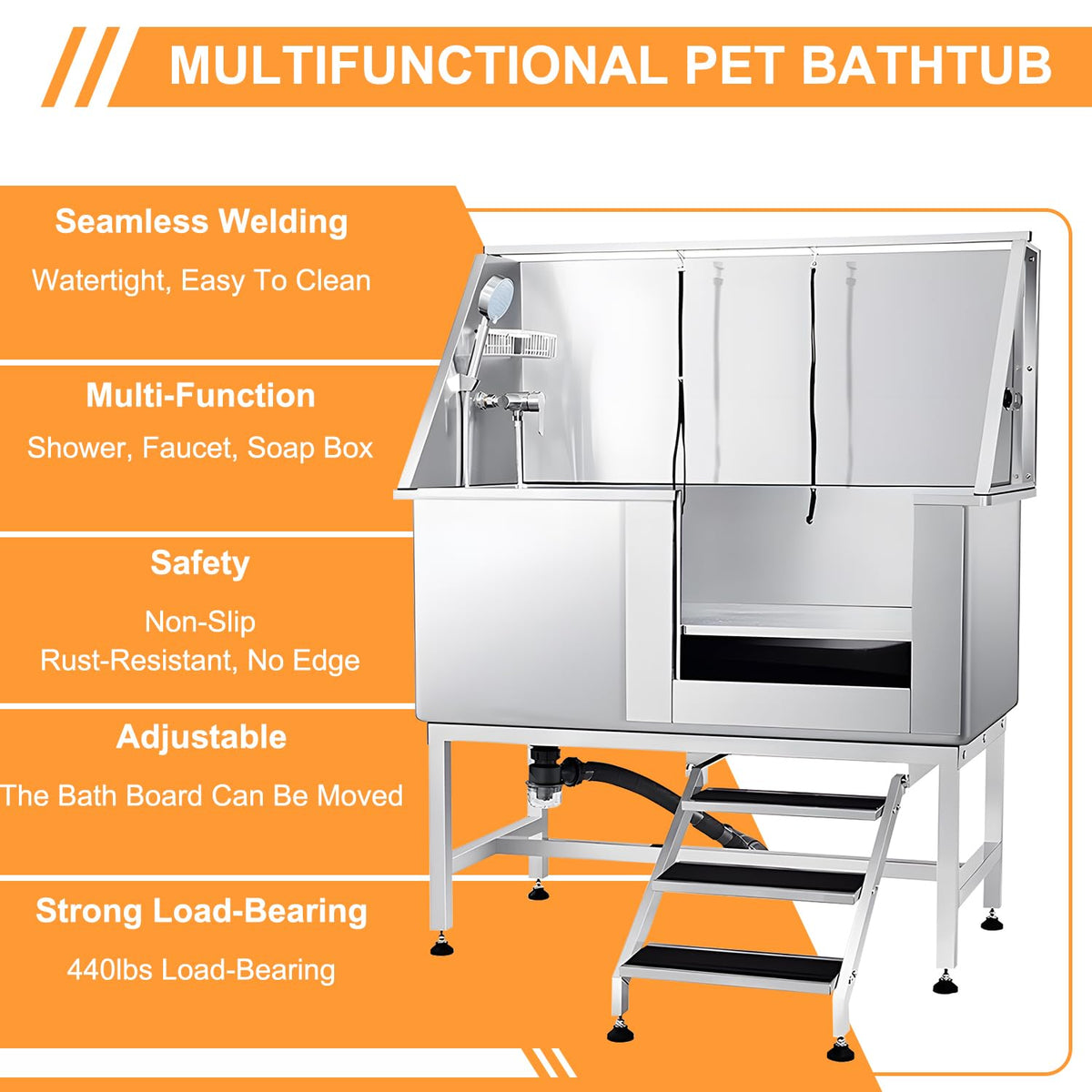 Stainless Steel Dog Washing Station with Stairs W572911