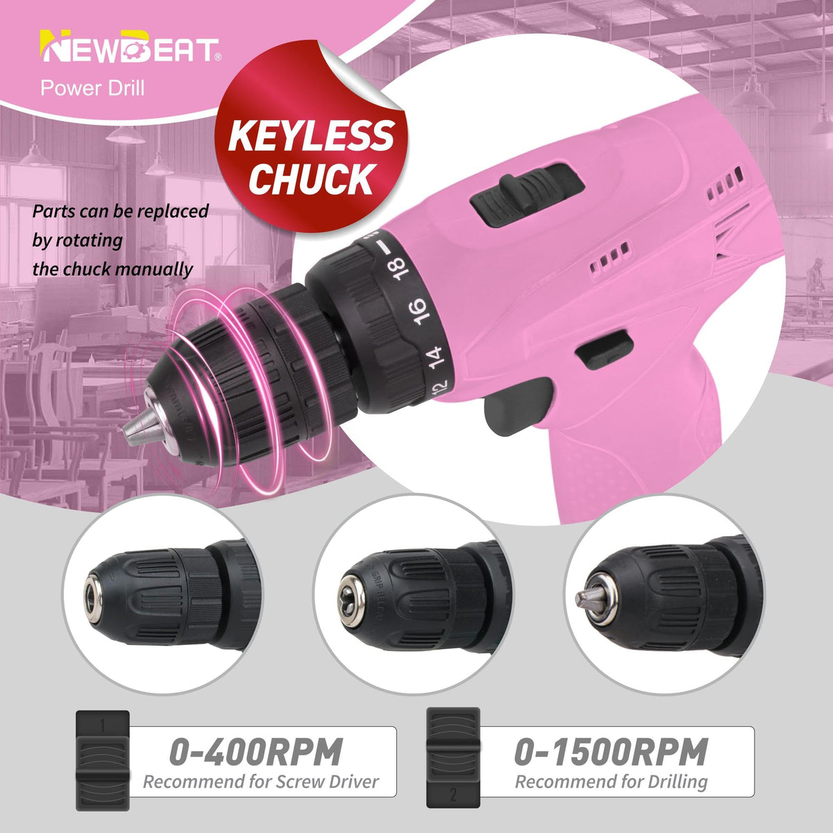 Pink 12V Cordless Drill Set with Battery and Charger J427
