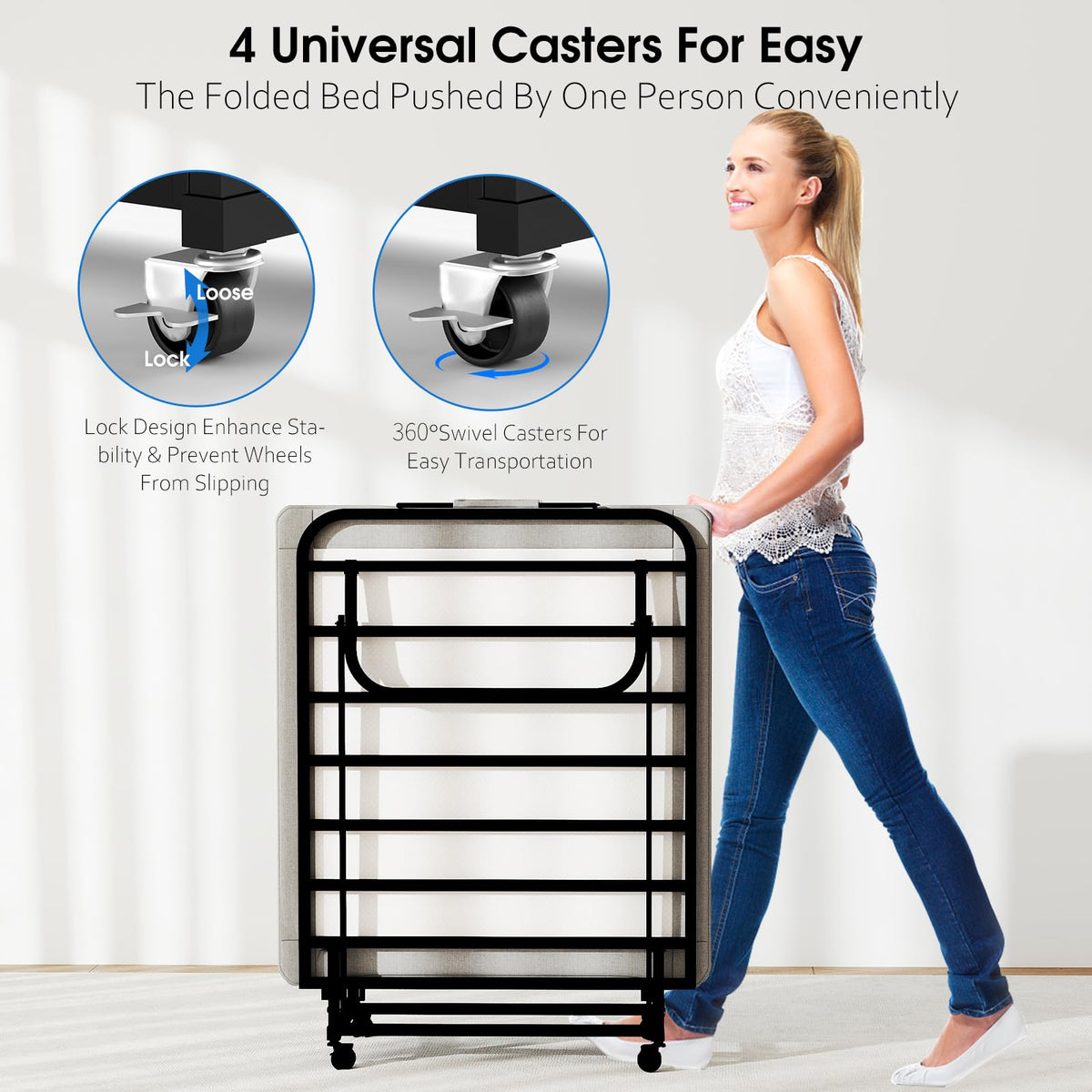 Folding Bed with Mattress, Memory Foam and Metal Frame, 75" x 31" N830