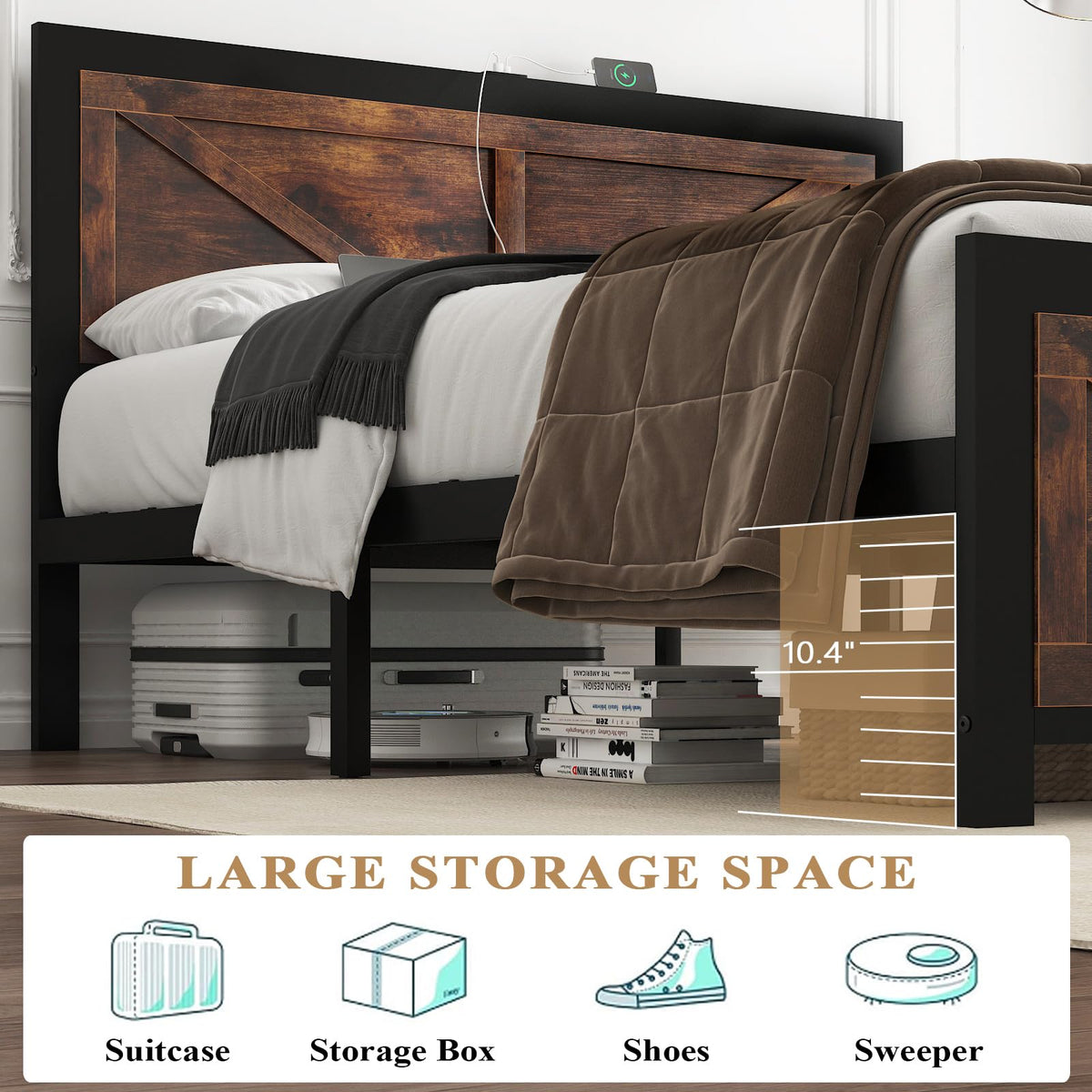 King Size Led Bed Frame with USB Charging Station Q390
