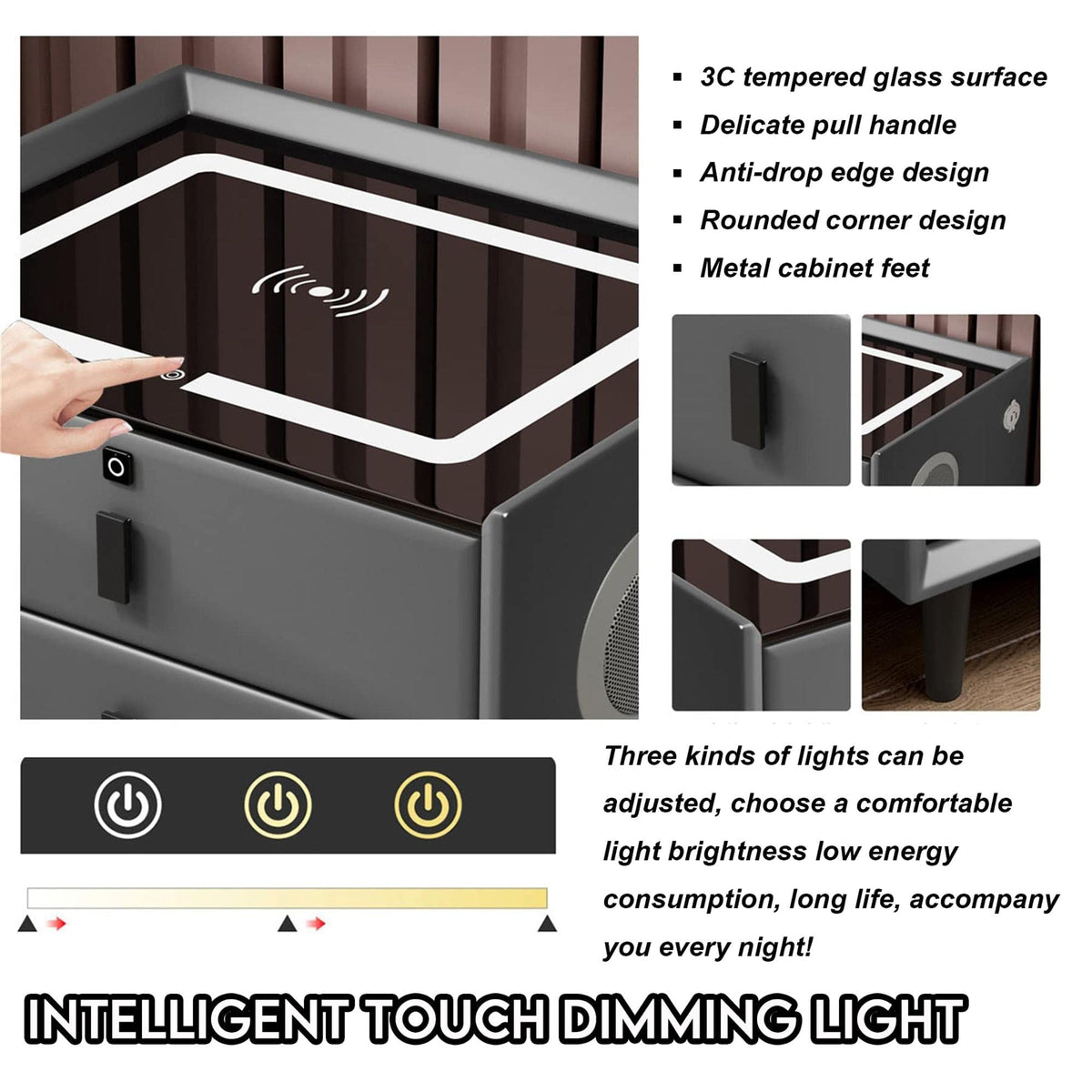 Pink 3 Drawer Nightstand with Wireless Charging Station Z549868