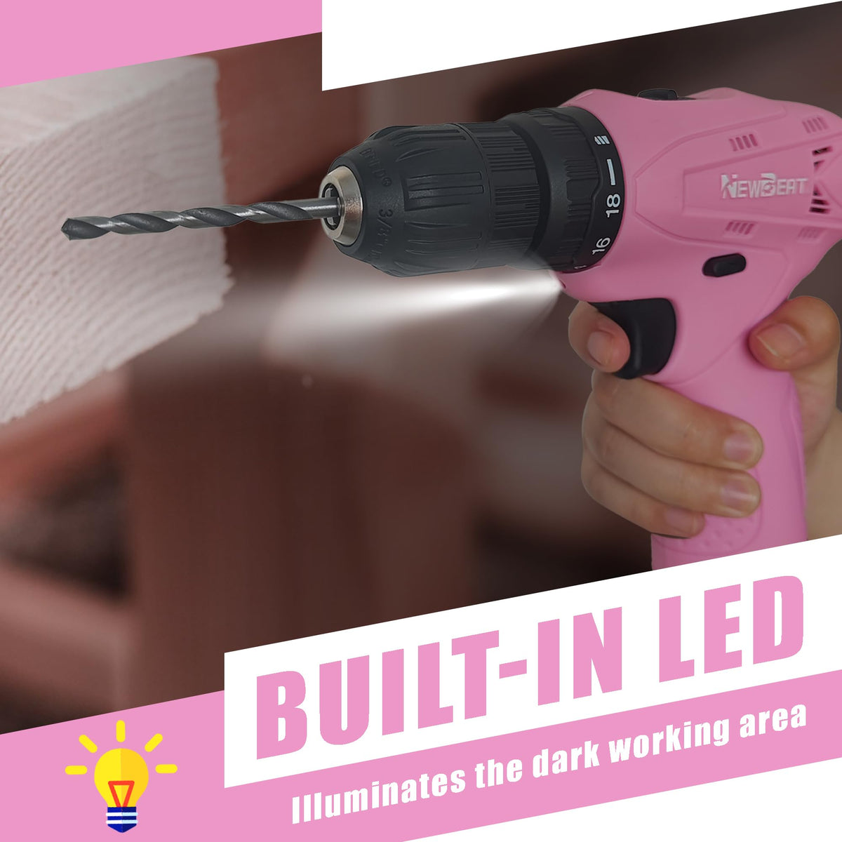 Pink 12V Cordless Drill Set with Battery and Charger J427