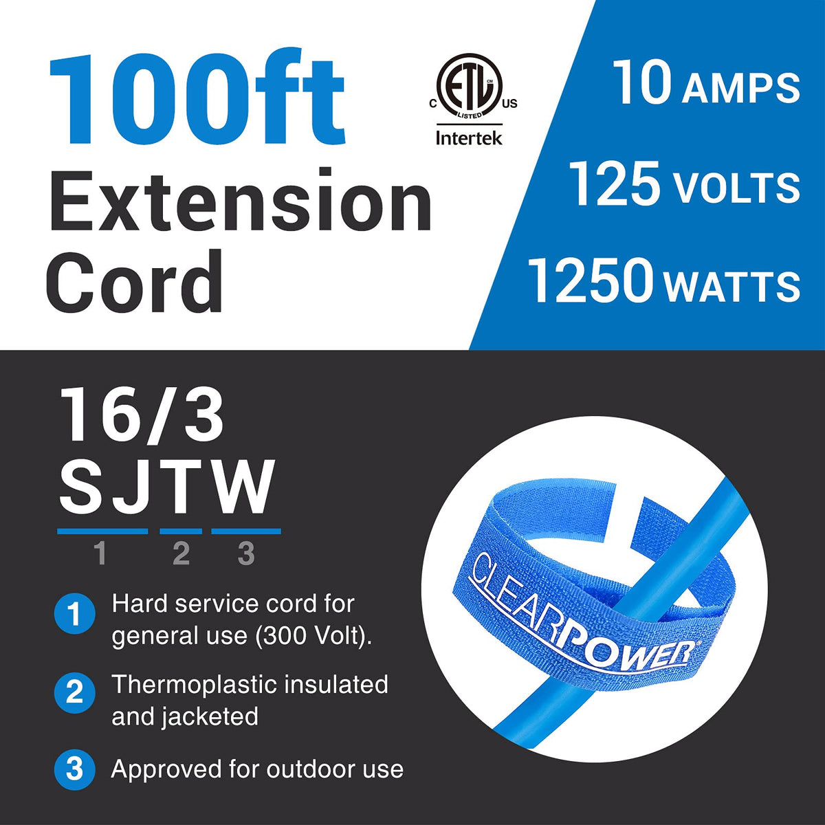 100 ft Outdoor Extension Cord 16/3 SJTW J252