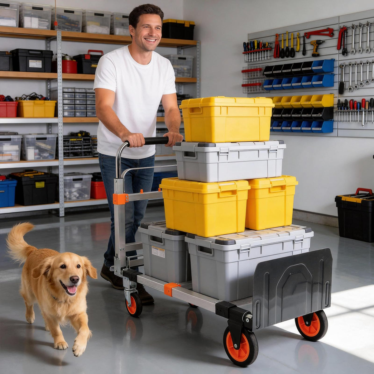 Folding Hand Truck Dolly Cart with Wheels, 500lb Load, Silver Orange J11192