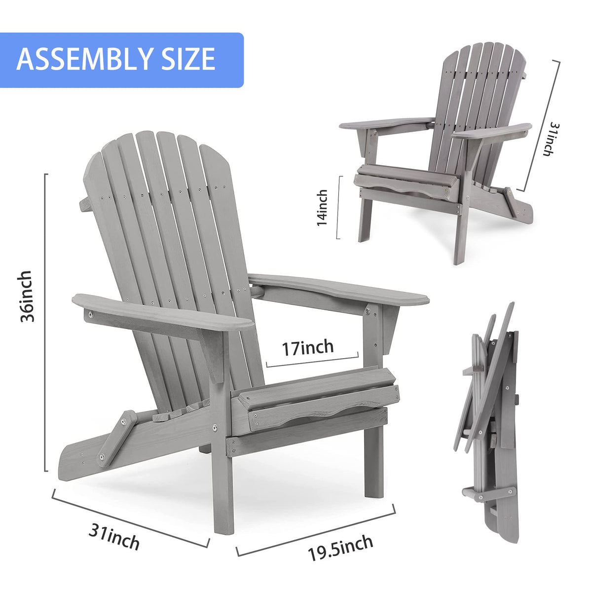 Wood Folding Adirondack Chair Set of 2 Solid Cedar Q88778