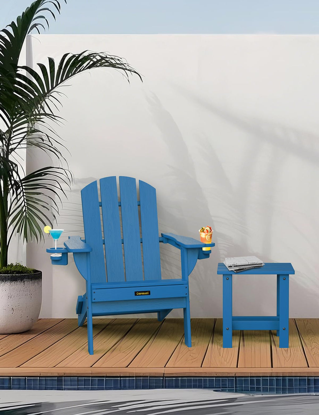 Folding Adirondack Chair with 2 Cup Holder Blue U543642
