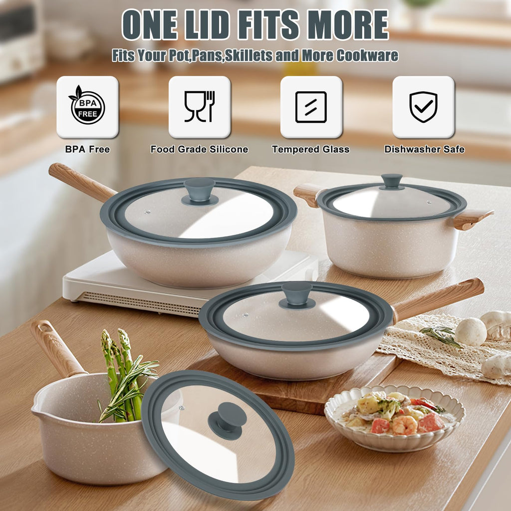 2 Pack Silicone Tempered Glass Universal Lid for Pots Pans and Skillets C1097