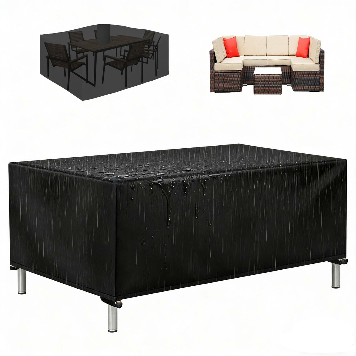 Black Waterproof Oxford Patio Furniture Cover I9177
