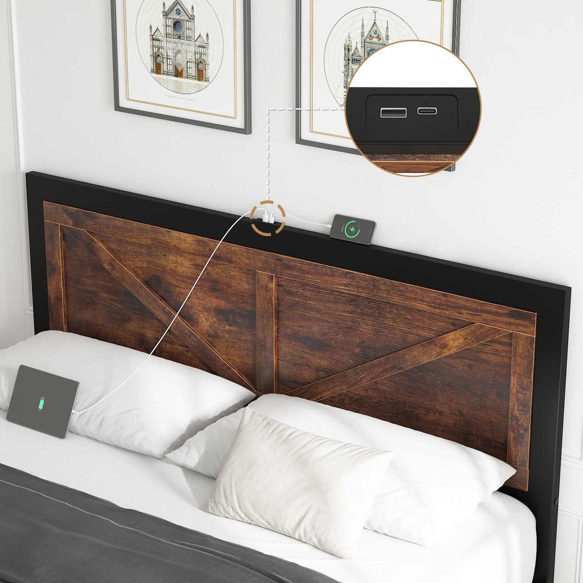 King Size Led Bed Frame with USB Charging Station Q390