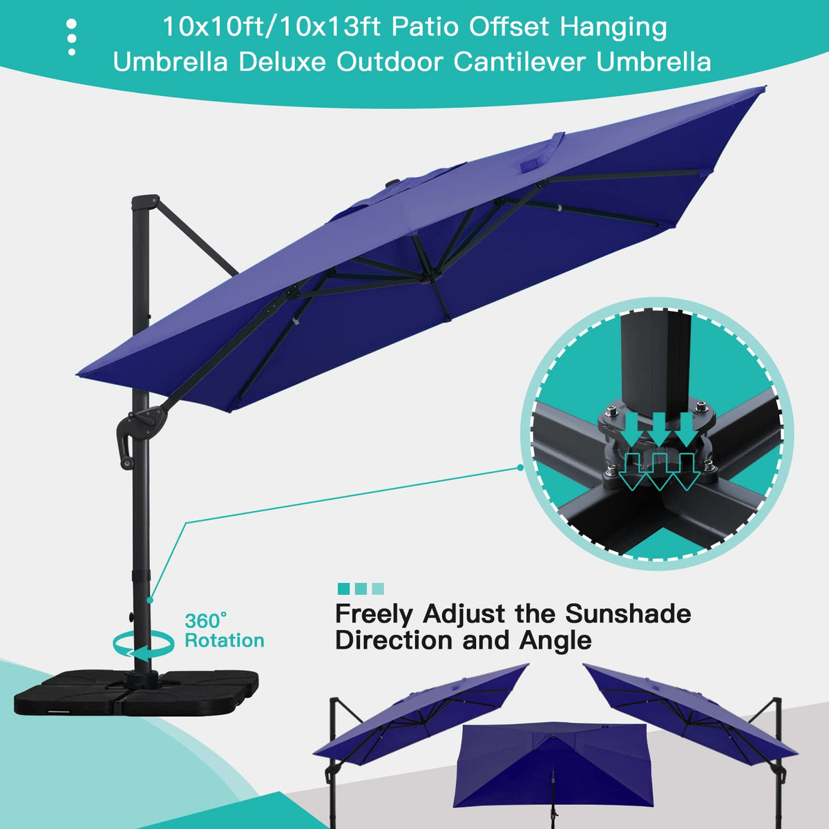 10x13Ft Rectangular Offset Patio Umbrella D5236