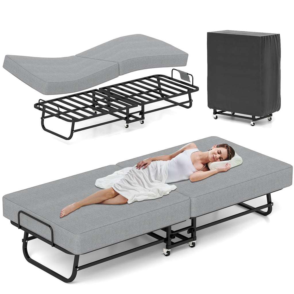 Folding Bed with Mattress, Memory Foam and Metal Frame, 75" x 31" N830