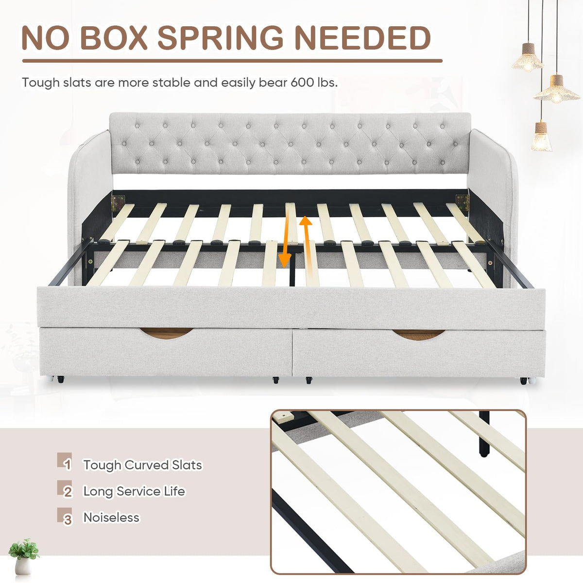80.5" Button Tufted Linen Daybed with Drawer and Trundle T683