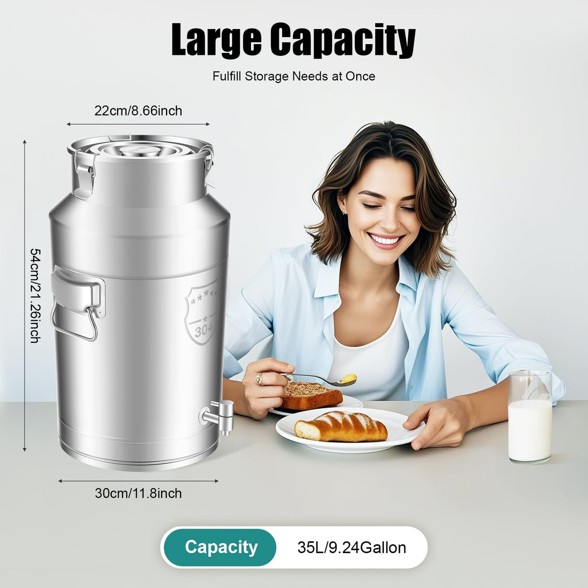 35L Stainless Steel Milk Can with Faucet B160