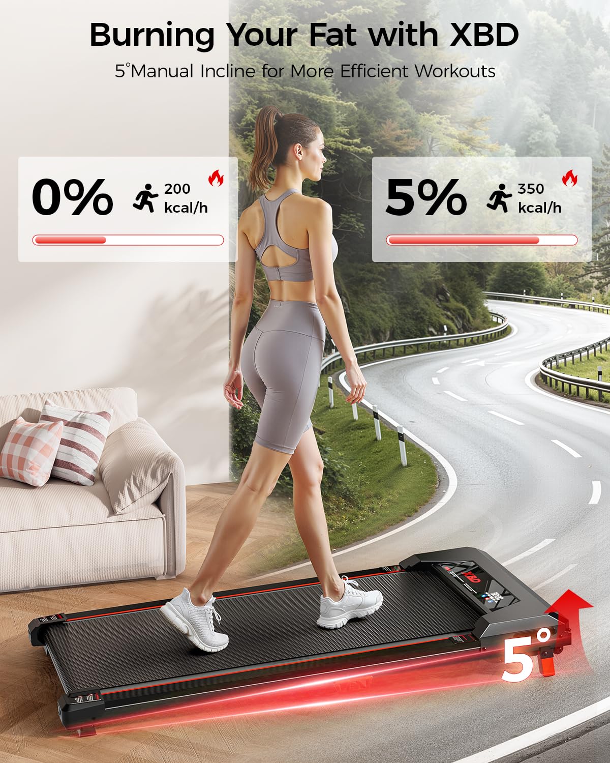 Incline Walking Pad Treadmill 330 Lbs Capacity 2.5HP E676